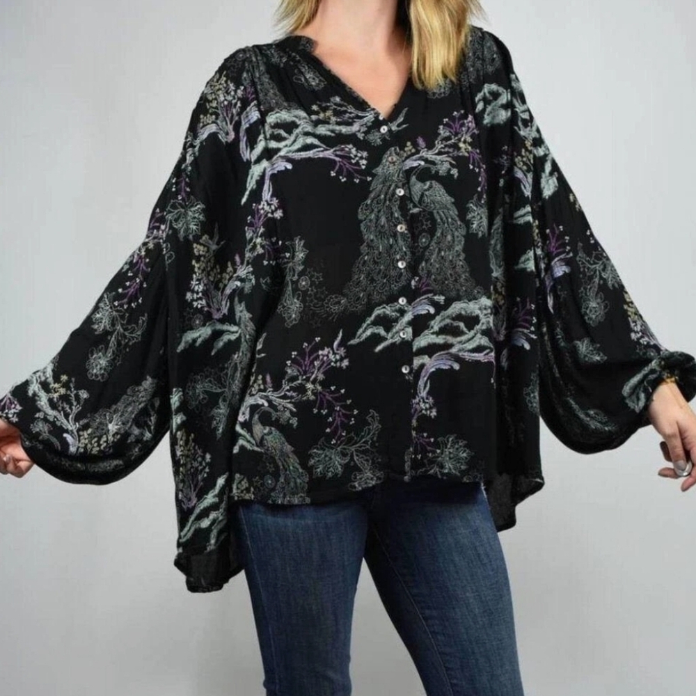 Free People Women’s Metallic Bloom Peacock Blouse Oversized